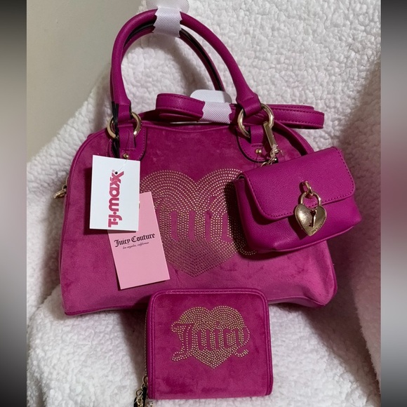 NWT Juicy Couture “Queen Couture” Satchel w Mini Bag and Wallet, Pink - Picture 1 of 8